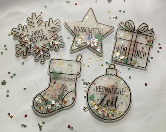 Weihnachten Schüttelkarten Bastelvorlage Gutscheine DIY Geldgeschenk Wunscherfüller Konfettitüten PDF Last Minute Geschenk Verpackung Design