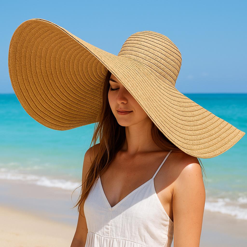 Classic Beige Vogue Classic Oversized Straw Wide Brim Floppy Hat Summer Beach Women main image 3