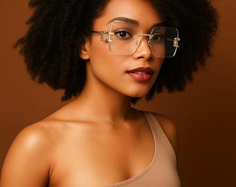 Luxury Rimless Sunglasses with Gold Accents