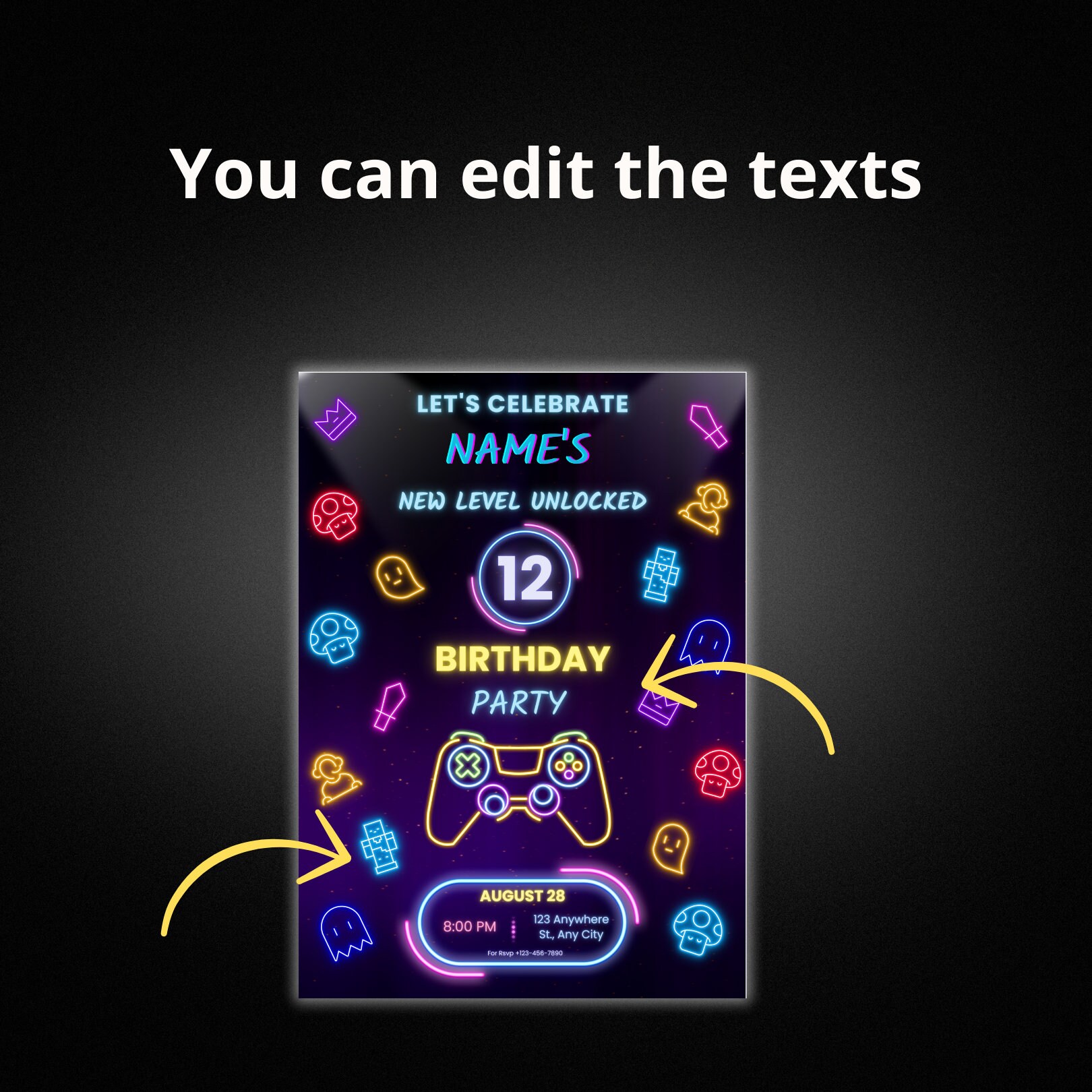 Video Game Birthday Party Invitation Gamer Birthday Invite Neon ...