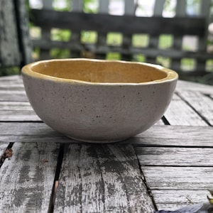 Handmade Ceramic Bowl | One-of-a-Kind Yellow & White Glaze with Textured Exterior