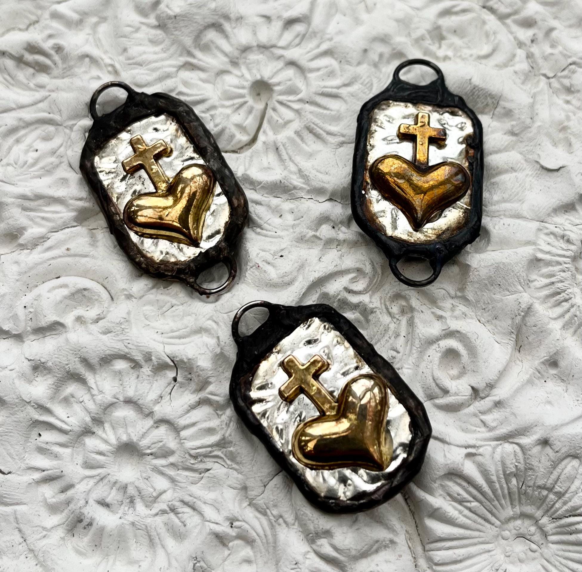 Soldered Heart and Cross Pendant, Religious Jewelry