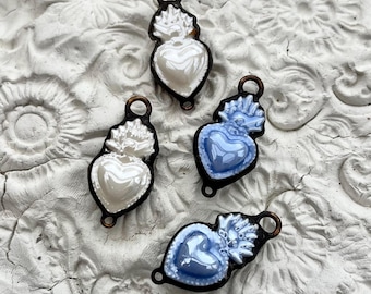 Ceramic Sacred Heart Connector,Religious Jewelry Finding,Spiritual Pendant,Ceramic Charm,Handmade Supply,Soldered ceramic Charm,Artisan Find