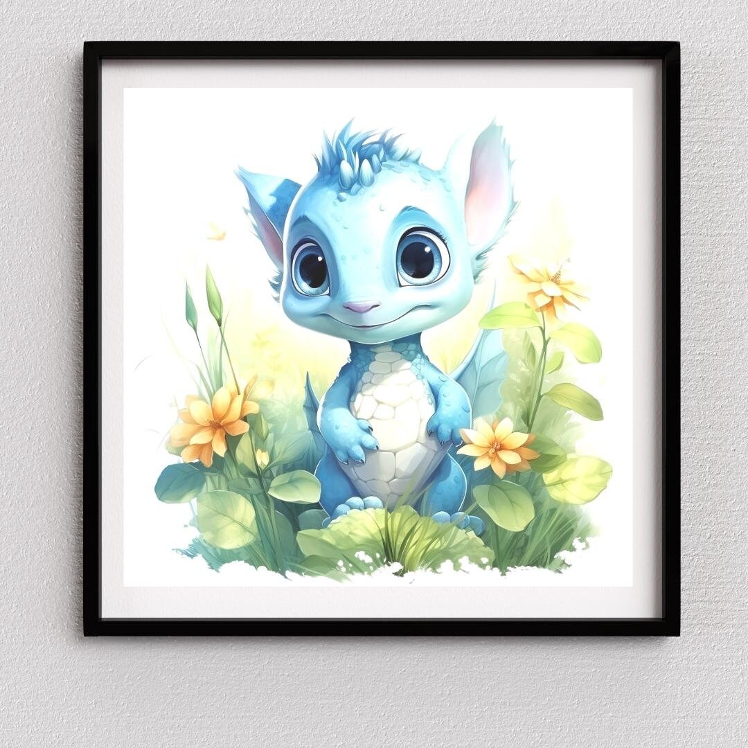 Watercolor Baby Dragon Clipart Nursery Decor Wall Art Cute Baby Animal ...