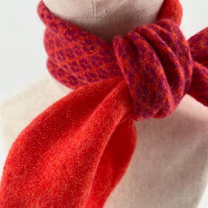 Knitted 100% Merino Lambswool MinI Tie Scarf, half plain and half patterned. image 16