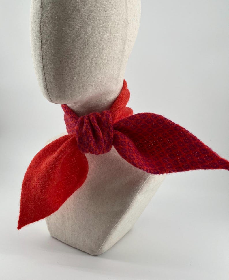 Knitted 100% Merino Lambswool MinI Tie Scarf, half plain and half patterned. image 14