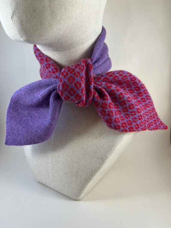 Knitted 100% Merino Lambswool MinI Tie Scarf, half plain and half patterned.