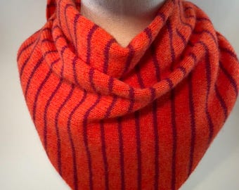 Pin Striped Knitted 100 % Merino Lambswool Triangle or Neckerchief scarf in multiple colour ways