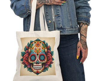 Tote Natural Sugar Skull Bag beautiful tote for going to gym, doing errands, travelling or shopping.