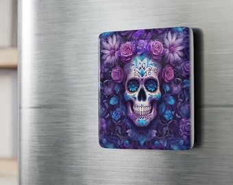 Fridge Magnet Purple Sugar Skull Porcelain Square Refridgerater Magnet