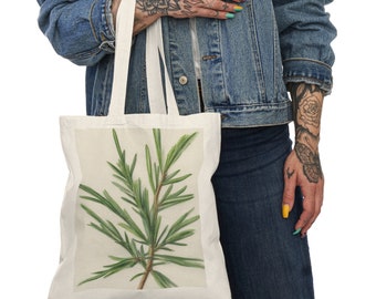 Tote Natural Cotton Bag with Rosemary greenery for your travel, errand or shopping needs.