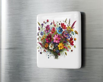 Aimant pour réfrigérateur, porcelaine, beau bouquet de fleurs, aimant pour réfrigérateur