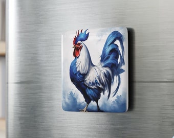 Fridge Magnet Blue and White Rooster Porcelain Square Refrigerator Magnet