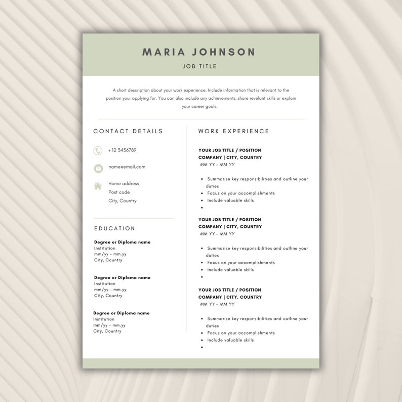 Editable Resume Template | Modern Canva CV Design (digital Download ...