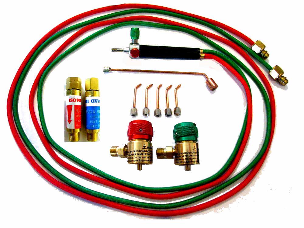 Jewelers Little Oxygen/Propane Torch Kit with Rosebud, Regulators, Flash Arrestors, 5 Tips - Smith TYPE