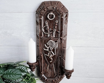Vintage Arnel's Ceramic Brown Wall Sconce Lion Shield Viking Medieval Style, Candle Holder