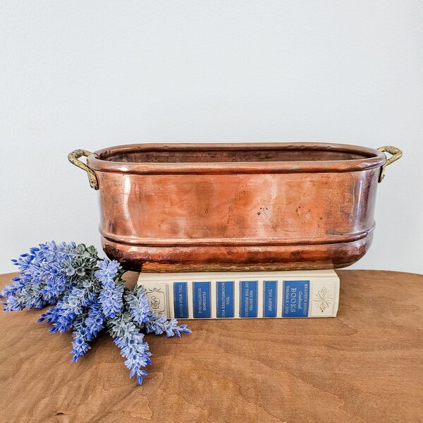 Vintage Copper Oval Flower Planter Tub Container With Handles