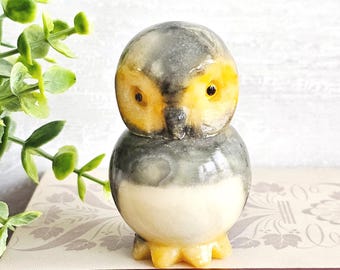 Vintage Hand-Carved Alabaster Owl Figurine
