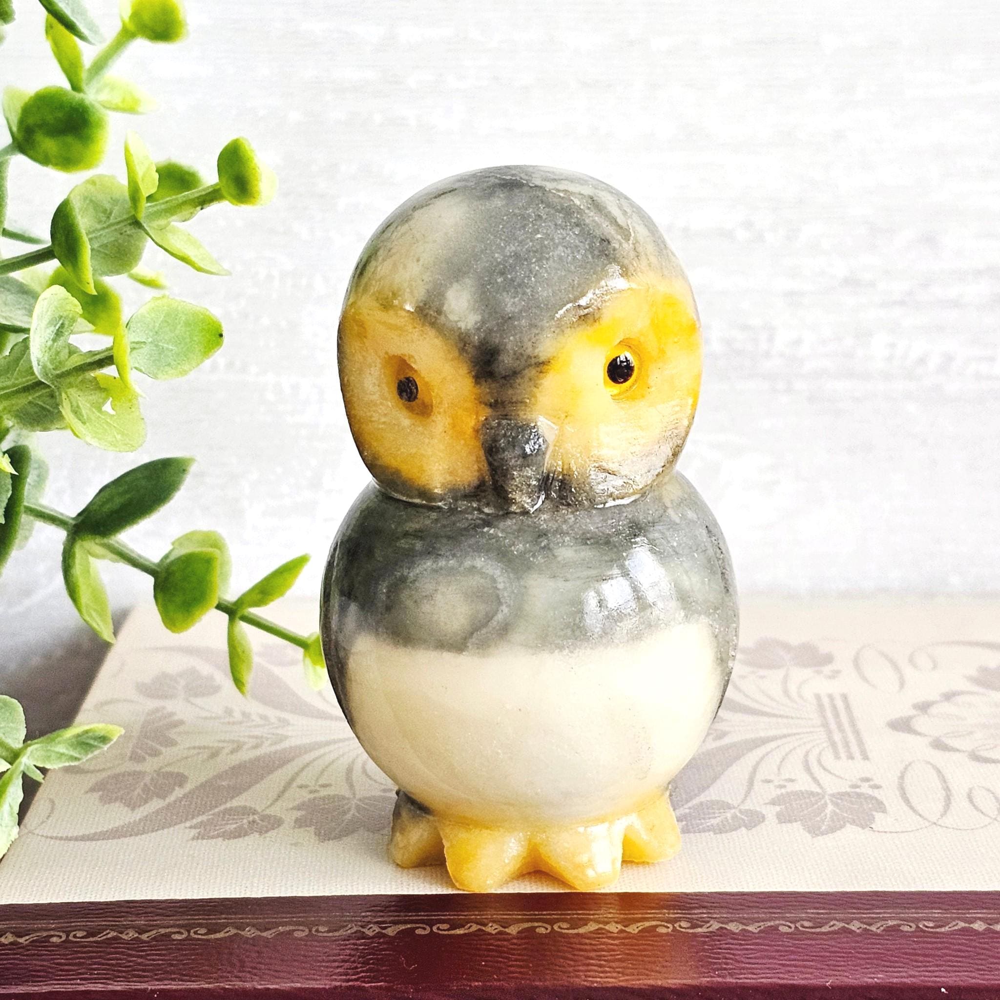 Vintage Hand-Carved Alabaster Owl Figurine