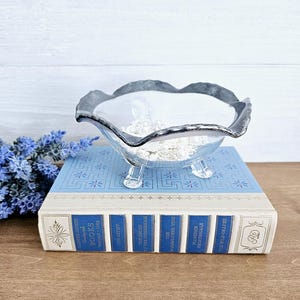 Vintage Silver Rimmed Ruffled Edge Bowl with Balled Feet Candy Dish Trinket Dish