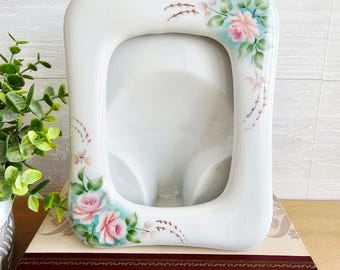 Vintage Hand Painted Floral Ceramic Picture Frame Cottagecore Decor
