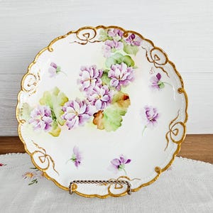 Vintage Richard Ginori Italy Purple Floral Gold Bow Hand Painted Artist Signed Plate
