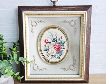 Vintage E. Serton Floral Roses Raised Relief Shadowbox Artwork
