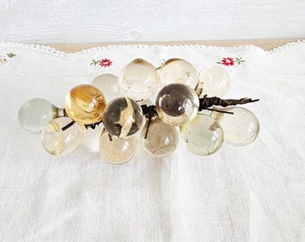 Vintage Lucite Light Yellow Grapes Cluster On Grapevine MCM Decor Fruit Decor