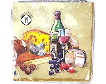 Vintage Mesafina Lunch Decoupage Napkins Wine Glass Grapes Sealed Package Of 20