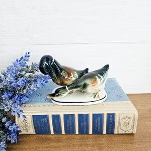 Vintage Two Mallard Ducks Ceramic Figurine Green Brown and Cream