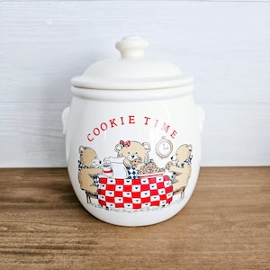 Vintage Treasure Craft Cookie Jar Canister 10 Inches Bears Tall Country Style, Retro Cookie Jar