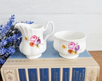 Jubilee Creamer Sugar Set Pink, Purple & Yellow Floral Pattern Made in England