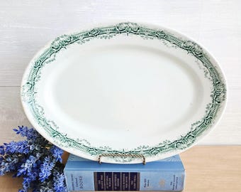 John Maddock & Sons Coronation Platter Green Floral with Scrolls Pattern 12.5" England