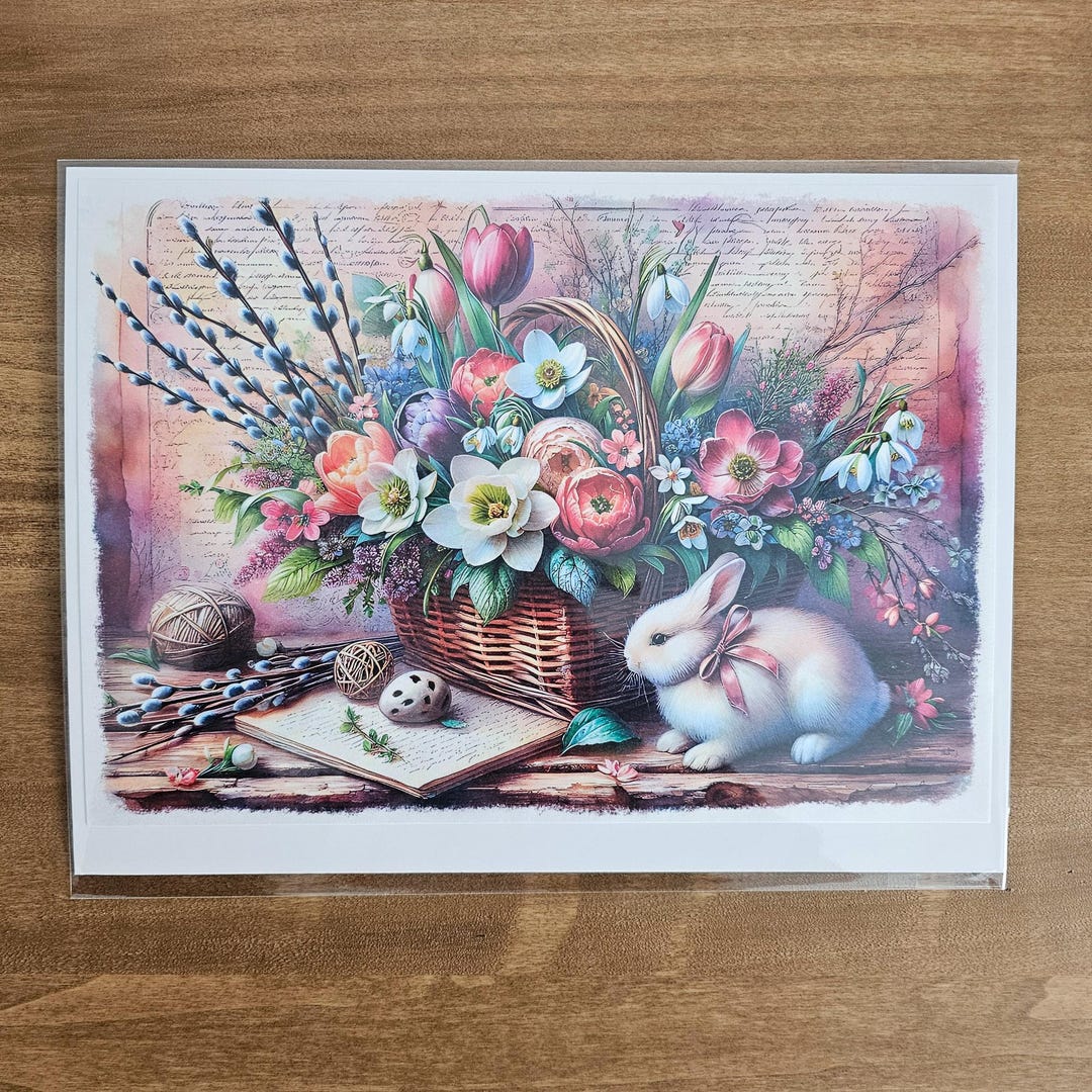 Decoupage Rice Paper A4, Spring Flowers, Lilacs, Bunny Rabbit, Tulips ...