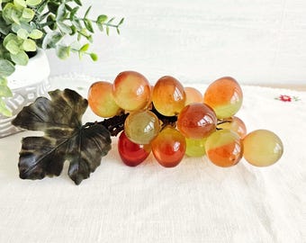 Vintage Lucite Red & Green Ombre Grapes Cluster On Grapevine MCM Decor