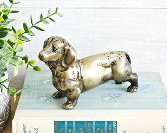 Vintage Heavy Solid Brass Dachshund Wiener Dog Doxie Figurine