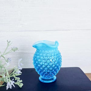 Vintage Fenton Blue Opalescent Hobnail Bud Vase