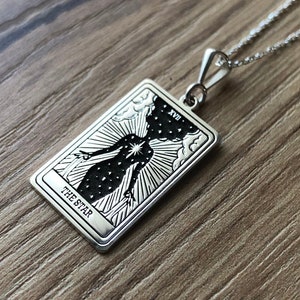Die Stern-Tarot-Karten-Halskette, 14K Massiv-Gold-Halskette, spirituelle Frauen-Anhänger, handgemachter Schmuck, Statement-Halskette, einzigartiges Geschenk