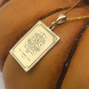 14K Solid Gold Gemini Sign Necklace, Handmade Zodiac Sign Necklace, Rectangle Horoscope Necklace, Astrology Jewelry, Gemini Birthday Gift