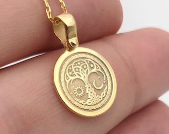 Tree of Life Women Necklace, 14K Gold Celestial Charm Necklace, Dainty Statement Necklace, Everyday Jewelry, Tiny Necklace, Christmas Gift