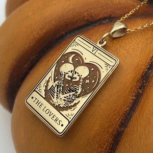 The Lovers tarotketting, 14K gouden gotische ketting, sierlijke hartketting, uniseks spirituele ketting, handgemaakte sieraden, verjaardagscadeau