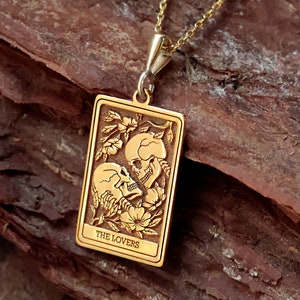 14K massief goud The Lovers-ketting, sierlijke tarotketting, minimalistische vrouwenketting, gotische sieraden, spirituele ketting, kerstcadeau