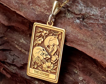 14K Massive Gold The Lovers Halskette, zierliche Tarot Halskette, minimalistische Frauen Halskette, Gothic Schmuck, spirituelle Halskette, Weihnachtsgeschenk