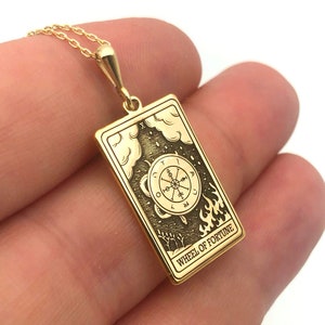 Collana con carta dei tarocchi della ruota della fortuna, collana celestiale fatta a mano da donna, collana gotica in oro massiccio 14K, gioielli spirituali, regalo per lei