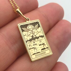Oordeel tarotkaart ketting, 14K massief gouden gotische ketting, sierlijke spirituele ketting, mystieke sieraden, hemelse ketting, verjaardagscadeau