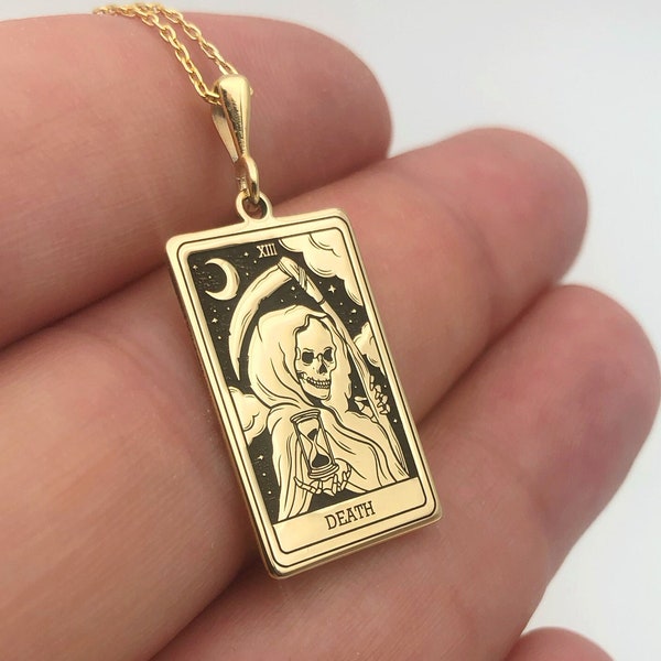 Death Tarot Card Necklace, Handmade Gothic Necklace, Dainty Celestial Necklace, Everyday Jewelry, 14K Gold Spiritual Necklace, Unique Gift