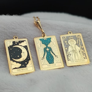 Collana con tarocchi, collana spirituale in oro massiccio 14K, collana celeste fatta a mano, collana minimalista, regalo per fidanzata