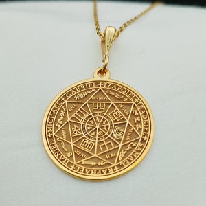 14K Solid Gold Seal of the Seven Archangels Pendant, Seal of Solomon Necklace, Handmade Religious Necklace, Talisman Necklace, Birthday Gift