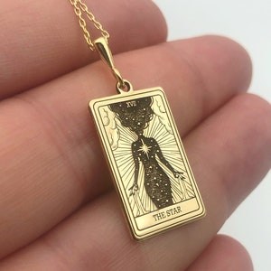 The Star Tarot Card Necklace, 14K Massif Gold Celestial Necklace, Spiritual Women Pendant, Handmade Jewelry, Statement Necklace, Unique Gift