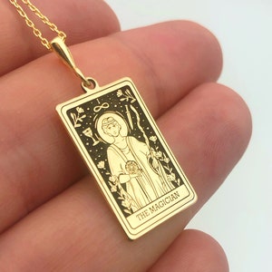 The Magician Card Gold Necklace, Dainty Tarot Necklace, Spiritual Women Necklace, Unique Gothic Pendant, Celestial Jewelry, Tarot Lover Gift